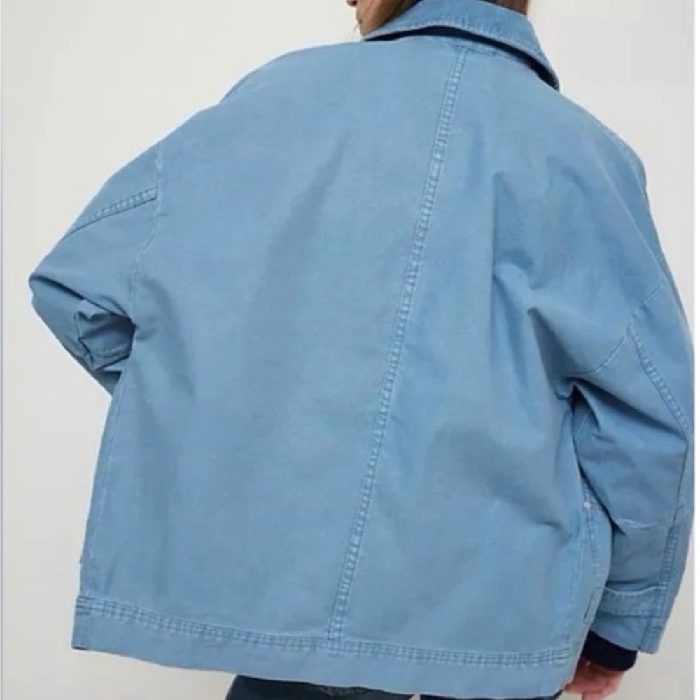 Free People Blue Utility Canvas Jacket NWT Size L - Picture 3 of 12
